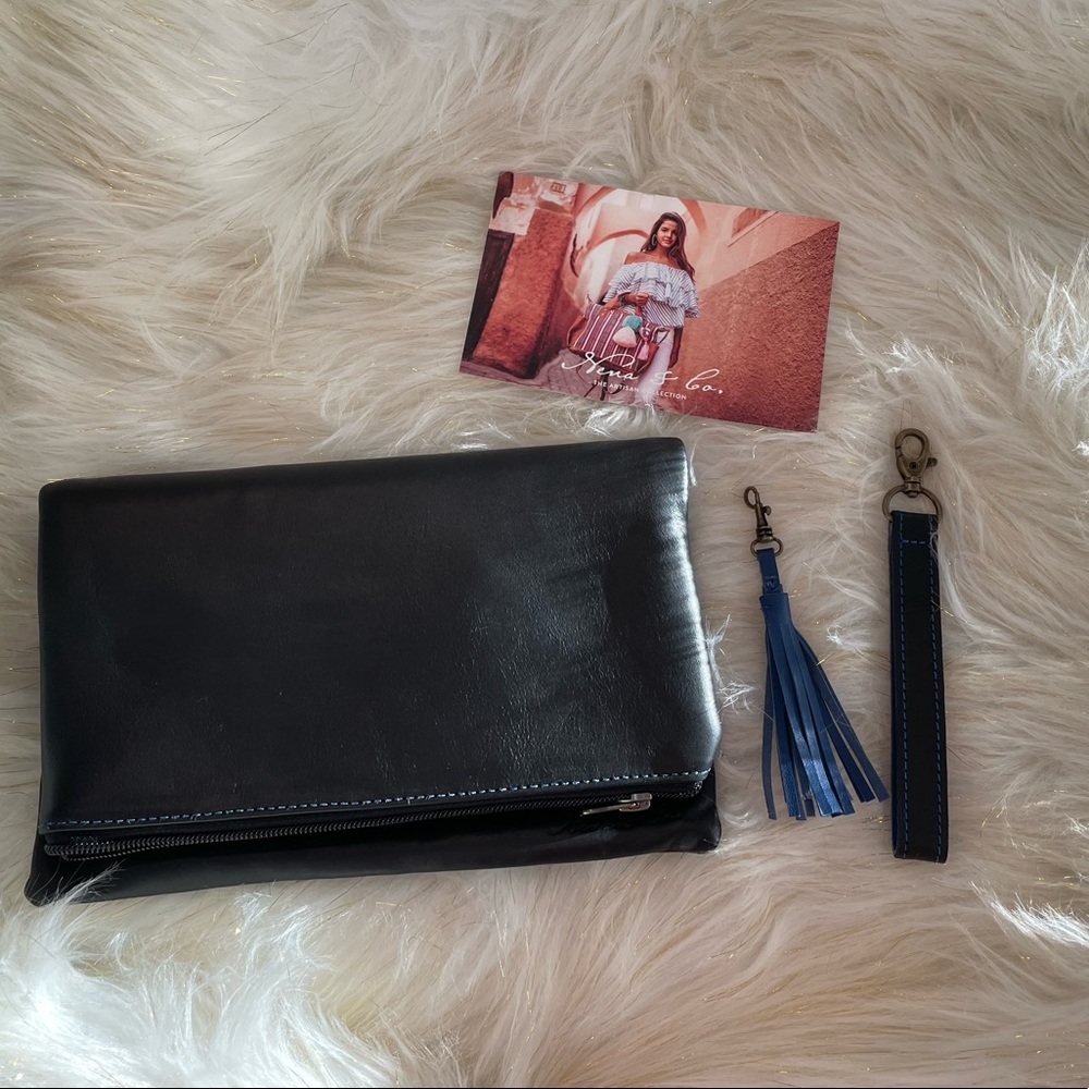 Nena & Co. Fold Over Clutch Black Cobalt Blue